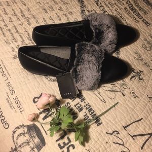 NWT Zara fur loafers